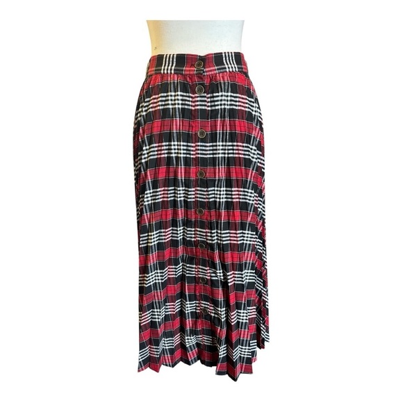 ZARA Plaid Button Down Midi Skirt Sz S Black Red Punk Chic Rock NWT - Picture 5 of 9